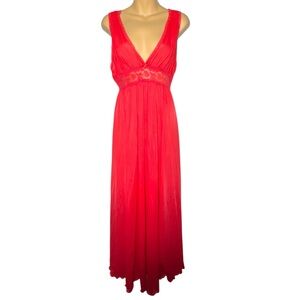 Womens Satin Nightgown Small Red Dress Elegant Dark Romantic Sleepwear Maxi Lace
